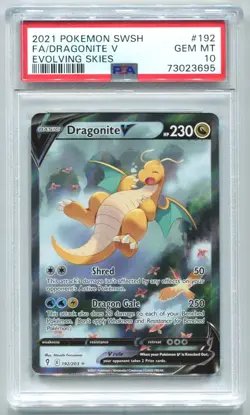 2021 Pokemon Evolving Skies Dragonite V #192 GEM MT PSA 10 Alternate Full Art - Image 1