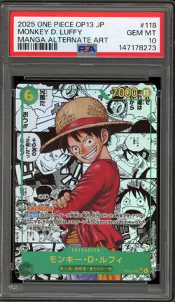 One Piece CCG Monkey.D.Luffy Japanese Manga Alternate Art OP13-118 PSA 10 - Image 1
