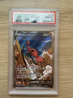 PSA 10 GEM MINT Galarian Zapdos V 174/198 Alt Art Chilling Reign 2021 Pokemon - Image 1