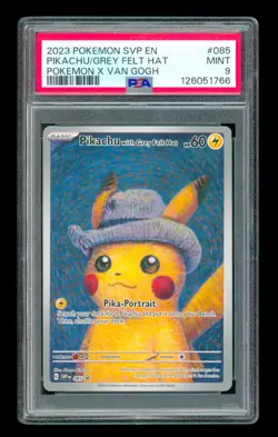 2023 Pokemon x Van Gogh Pikachu with Grey Felt Hat #085 Promo PSA 9 MINT #939 - Image 1