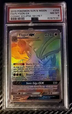 PSA 8 nm mint Flygon GX 2019 Cosmic Eclipse Secret Rare 256/236 Full Art Pokemon - Image 1