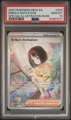2023 POKEMON MEW EN-151 SPECIAL ILLUSTRATION RARE #203 ERIKA'S INVITATION PSA 10 - Image 1