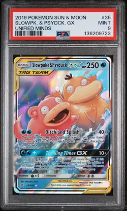 2019 Pokemon Sun & Moon Unified Minds #35 Slowpoke & Psyduck GX PSA 9 - Image 1