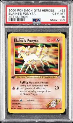 2000 POKEMON GYM HEROES 1ST ED #63 BLAINE'S PONYTA PSA 10 - Image 1