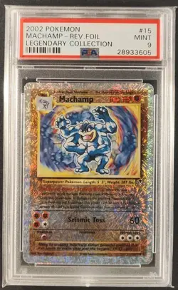 2002 POKEMON LEGENDARY COLLECTION #15 MACHAMP REVERSE HOLO FOIL PSA 9 MINT - Image 1