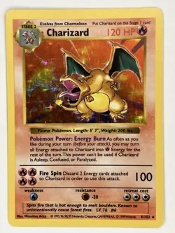 Charizard MP 4/102 Shadowless Base Set Pokemon Holo - Image 1