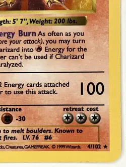 Charizard MP 4/102 Shadowless Base Set Pokemon Holo - Image 3