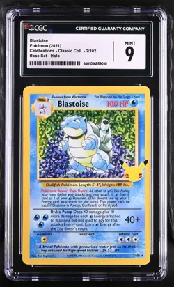 Blastoise CGC 9 2/102 Celebrations: Classic Collection Pokemon TCG Holo - Image 1