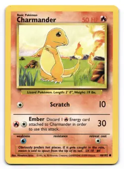 Charmander NM 46/102 Unlimited Base Set Pokemon Common - Image 1