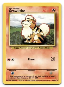 Growlithe LP 28/102 Unlimited Base Set Pokemon Uncommon - Image 1