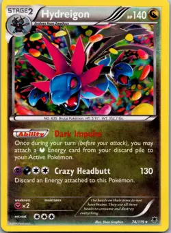 Hydreigon 74/119 - XY - Phantom Forces Pokemon Holo Rare NM - Image 1