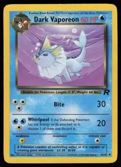DARK VAPOREON 45/82 UNCOMMON TEAM ROCKET POKEMON UNLIMITED HP - Image 1