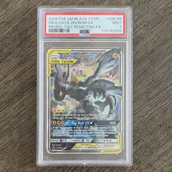 Pokemon TCG Pikachu & Zekrom GX SM Black Star Promo SM168 TAG TEAM Holo PSA 9 - Image 1