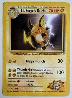 Lt. Surge’s Raichu 28/132 Rare Pokemon TCG – Gym Heroes WOTC Vintage - Image 1