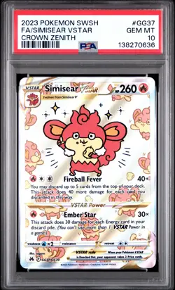 2023 POKEMON SWORD & SHIELD CROWN ZENITH #GG37 FULL ART/SIMISEAR VSTAR PSA 10 - Image 1