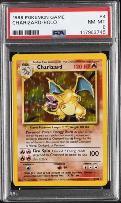 1999 POKEMON BASE SET UNLIMITED #4 CHARIZARD-HOLO PSA 8 - Image 1