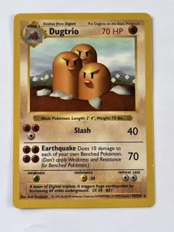 Dugtrio 19/102 Base Set Rare Card SHADOWLESS! WOTC Pokemon TCG - Image 1