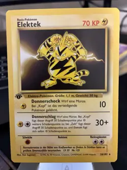 ELEKTEK(Electabuzz) UNPLAYED 1999 GERMAN POKEMON 1ST ED BASE RARE CARD 20/102 - Image 1
