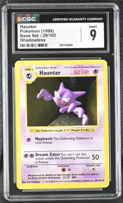 CGC 9 MINT Haunter 1999 Base Set 29/102 Shadowless Pokemon Card - Image 1