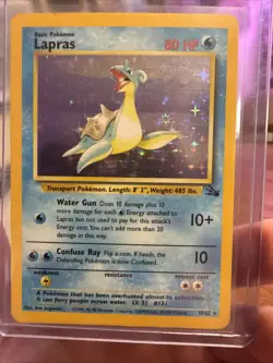 Pokemon TCG Lapras Fossil Holo Unlimited Rare Card 10/62 Vintage - Image 1