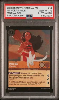 PSA 10 Disney Lorcana Moana Of Motunui Foil 14/204 Signed Auto Nicholas Kole - Image 1