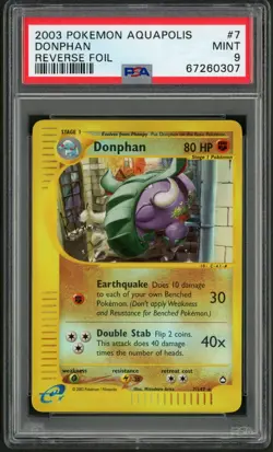 2003 Pokemon Aquapolis Donphan Reverse Holo Foil 7/147 PSA 9 - Image 1