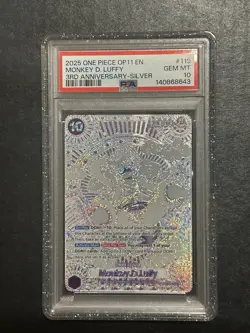 2025 ONE PIECE OP11-A FIST OF DIVINE SPEED 3RD ANV-SILVER MONKEY D. LUFFY PSA 10 - Image 1