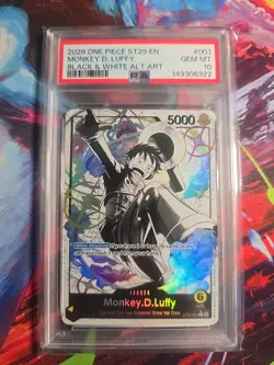 ONE PIECE PSA 10 GEM MINT MONKEY D LUFFY ST29-001 BLACK & WHITE ALTERNATE ART EN - Image 1