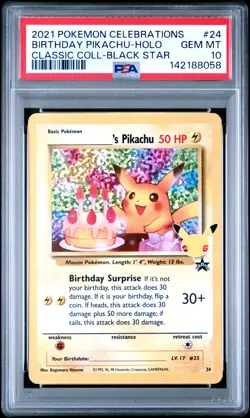 PSA 10 Birthday Pikachu 24 Celebrations 25th Promo Holo Pokemon Card - Gem Mint - Image 1