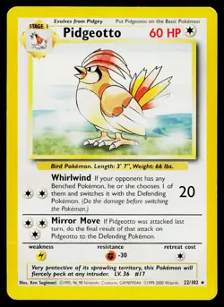 Pidgeotto 22/102 Rare Base Set Unlimited Pokemon Heavily Played - Image 1