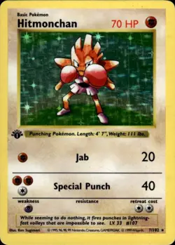 Pokemon Hitmonchan 7/102 Base Set Holo 1st Edition Heavily Played - Image 1