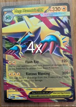 4x Mega Manectric ex 050/132 Me01: Mega Evolution Holo, Pokemon Playset x4 - Image 1