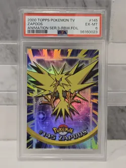 2000 Topps Pokemon TV Animation Series 3 Rainbow Foil Zapdos PSA 6 - Image 1