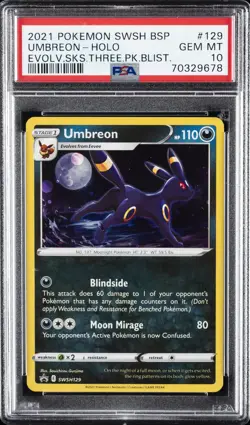 2021 POKEMON SWSH BLACK STAR PROMO #129 UMBREON-HOLO PSA 10 - Image 1