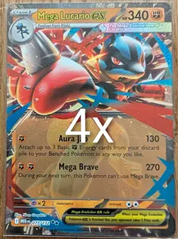 4x Mega Lucario ex 077/132 Me01: Mega Evolution Holo, Pokemon Playset X4 - Image 1