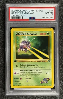 2000 Pokemon Gym Heroes #96 Sabrina's Venonat 1st Edition 96/132 Common PSA 8 - Image 1