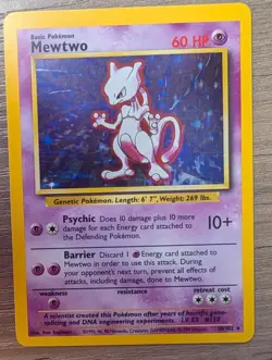 Mewtwo 10/102 Base Set Unlimited Holo Rare 1999 Pokemon TCG Card NM/LP - Image 1