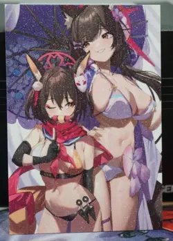 Izuna & Wakamo Swimsuit Blue Archive Sexy Waifu Textured Custom Card - Image 1