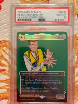 2025 MTG MARVEL'S SPIDER-MAN #0232 AMAZING SPIDER-MAN/PETER PARKER PSA 10 FOIL - Image 1