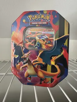 Pokemon Mega Charizard ex Factory Sealed Tin Box - Charizard X - 4 Booster Packs - Image 1