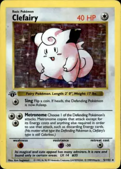 Pokemon Clefairy 5/102 Base Set Holo 1st Edition Heavily Played - Image 1