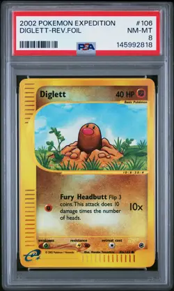 2002 POKEMON EXPEDITION #106 DIGLETT-REVERSE FOIL PSA 8 - Image 1