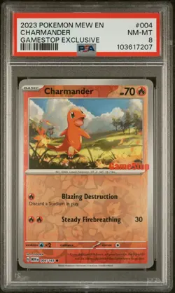 2023 POKEMON MEW EN-151 GAMESTOP EXCLUSIVE #004 CHARMANDER PSA 8 - Image 1