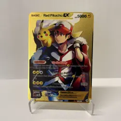 Red Pikachu EX HP5000 Gold Metal Pokemon Card-Collectible Gift Display！ - Image 1