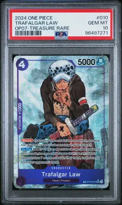 2024 ONE PIECE OP07-500 YEARS IN THE FUTURE TREASURE RARE TRAFALGAR LAW PSA 10 - Image 1