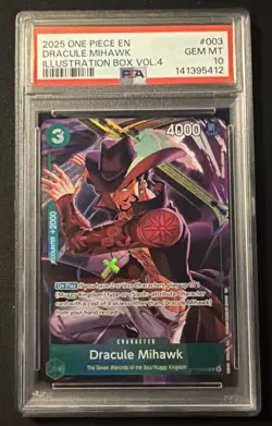 2025 ONE PIECE PROMOS ILLUSTRATION BOX VOL.4 #003 DRACULE MIHAWK PSA 10 - Image 1