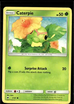 Pokemon Caterpie 001/147 Burning Shadows Non Holo Common 3 Card Lot - Image 1