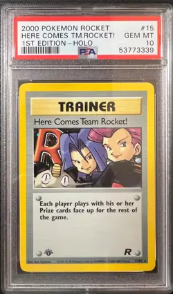 2000 POKEMON TEAM ROCKET HERE COMES TEAM ROCKET! 1ST EDITION-HOLO TRAINER PSA 10 - Image 1