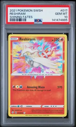 2021 POKEMON SWORD & SHIELD SHINING FATES #017 RESHIRAM PSA 10 - Image 1