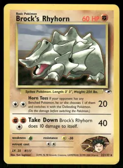 Pokemon Tcg Brock's Rhyhorn #22 Pokemon Gym Heroes LP - Image 1